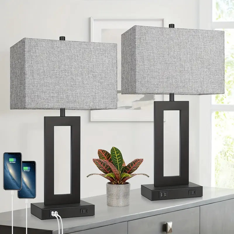 Set of 2 Touch Control Table Lamps with USB & Dimmable Light