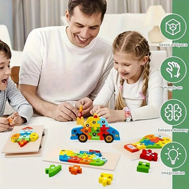 Wooden Animal Puzzles for Kids – 3D Dinosaur Educational Toy for 3-Year-Olds | Montessori Learning Toy