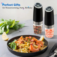 Automatic Gravity Electric Salt & Pepper Grinder Set – LED Light, One-Hand Operation
