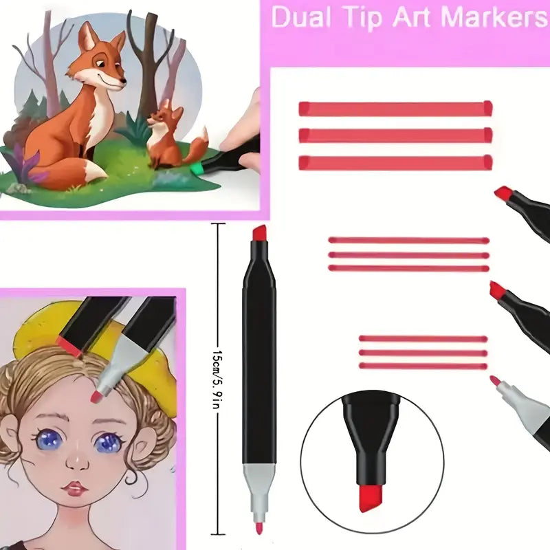 Double-Ended Art Drawing Pen Set with Cloth Bag – Professional Stationery Gift