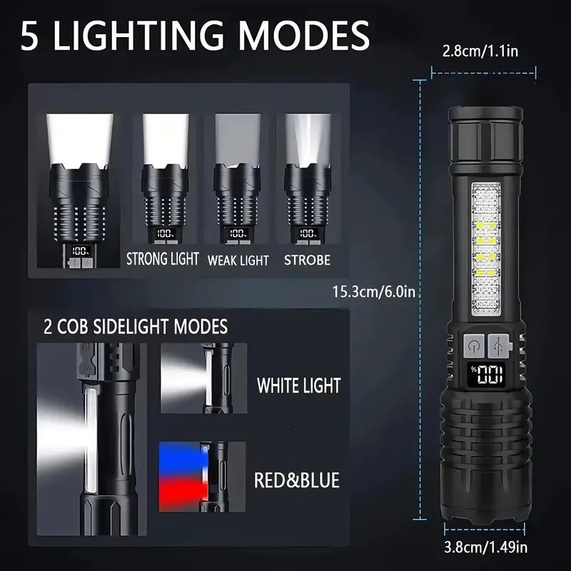 2-Pack Rechargeable LED Flashlights with COB & Zoom