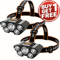 2-Pack 5-LED USB Headlamps – 4 Modes, Rechargeable