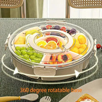 Rotatable Fruit & Snack Plate with Cover and Handle – Multi-Functional Outdoor Serving Tray