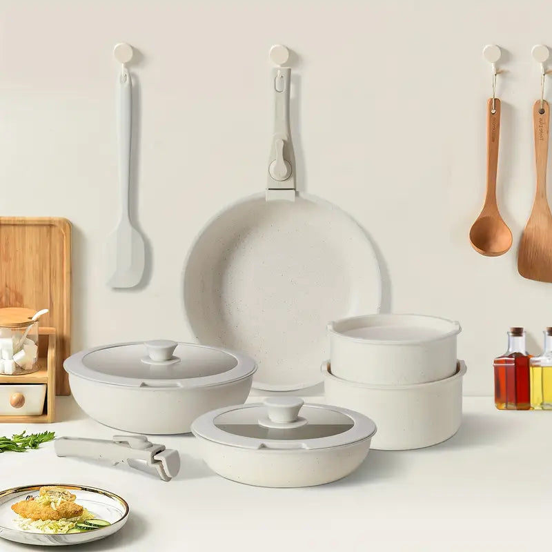 12pcs Nonstick Cookware Set with Detachable Handle – Oven & Dishwasher Safe