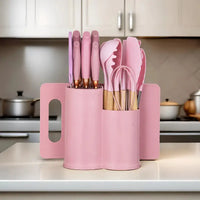 19pcs Silicone Kitchen Utensil Set | Heat-Resistant, Non-Stick with Wooden Handles