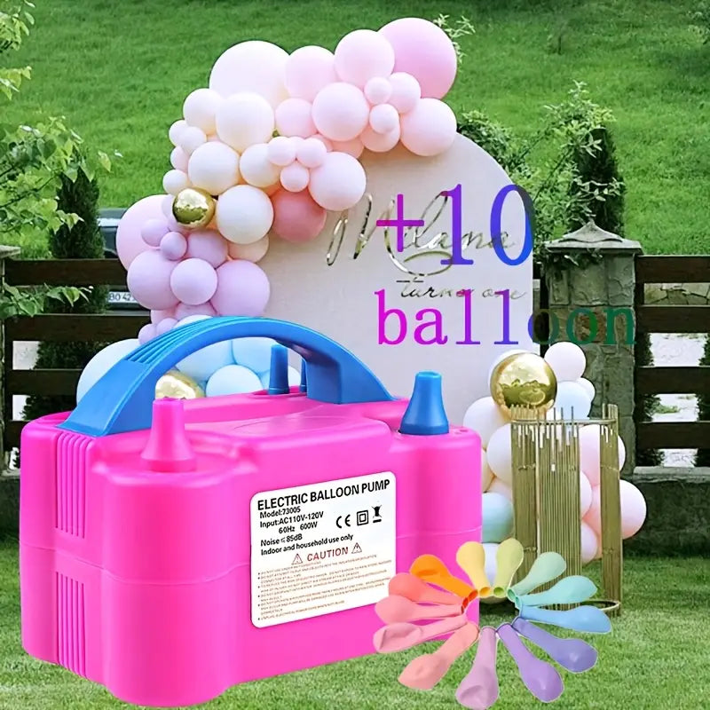Electric Balloon Inflator – Buy 1 Get 10 Balloons Free, Dual Nozzle Pump for Festivals & Parties