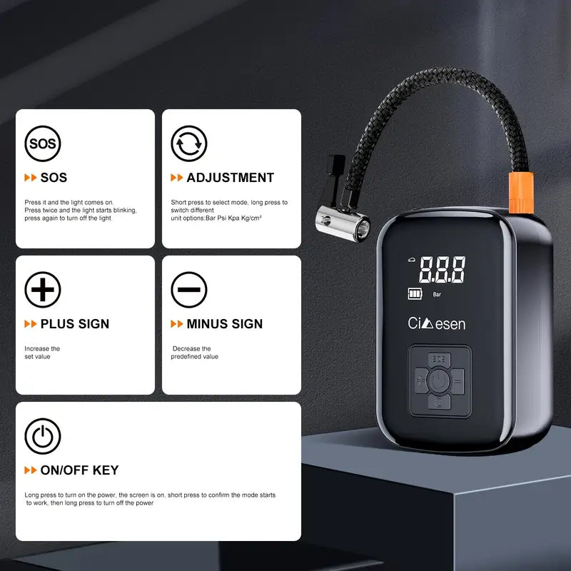Cordless Tire Inflator Portable Air Compressor with Digital Display