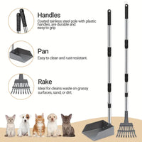 Stainless Steel Dog Pooper Scooper Set with Tray & Rake