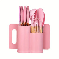 19pcs Silicone Kitchen Utensil Set | Heat-Resistant, Non-Stick with Wooden Handles
