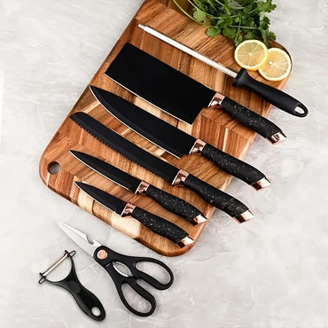 9pcs Black & Rose Golden Chef Knife Set | Stainless Steel with Ergonomic Handles
