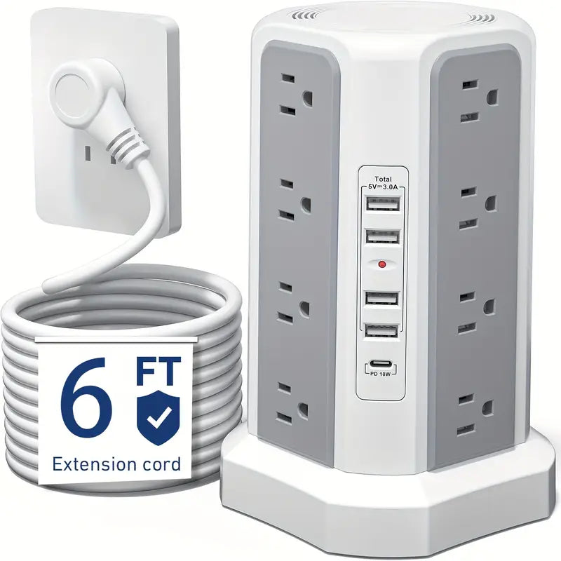 16-Outlet Power Strip Tower with USB & USB-C Ports