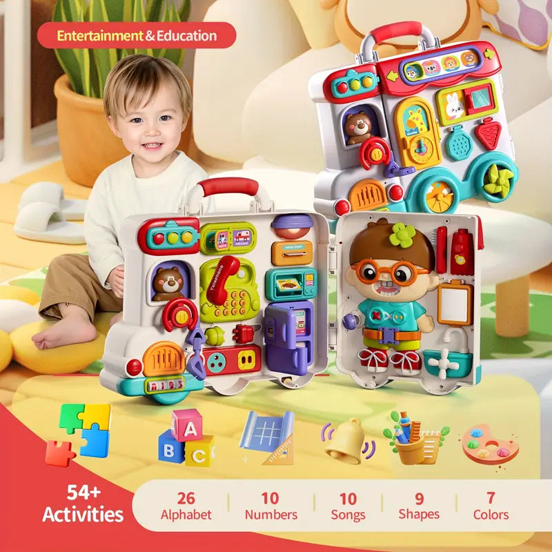 54-in-1 Musical Busy Board Toy – Bilingual Early Learning Fun for Toddlers