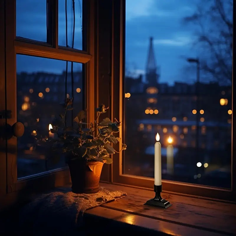 6pcs LED Window Candles with Sensor – Ivory Striped Flameless Taper Candles