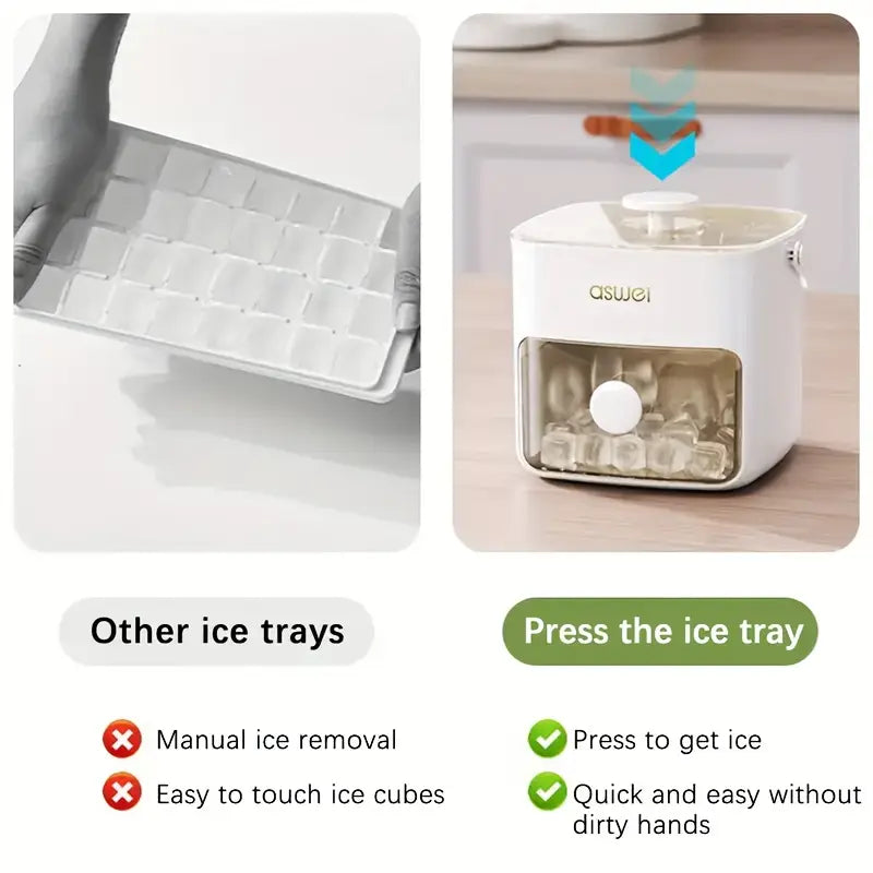 Large Capacity 48 Ice Cube Maker | Double Layer Mold Tray with Easy Button Lid